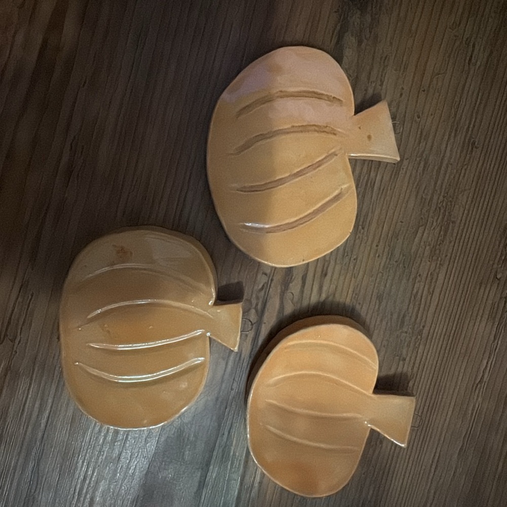 Set of Three Pumpkin-Shaped Pottery Ornaments